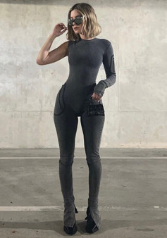 Sexy Women's Fall Cutout Zipper Long Single Sleeve Jumpsuit