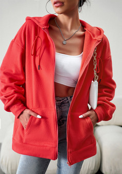 Women's Fall Winter Loose Casual Hoodies Sport Zipper Cardigan Hooded Jacket