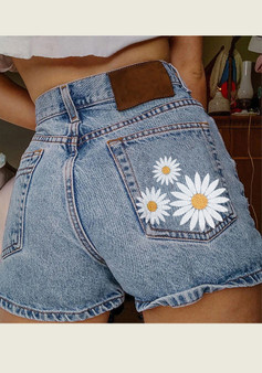Women's Denim Shorts Printed Pocket Casual Women's Shorts