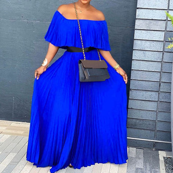 Women Summer Sexy Off Shoulder Pleated Maxi Dress