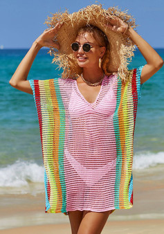 Summer beach blouse hollow out knitting rainbow Holidays bikini blouse sun protection clothing