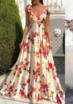 Women Backless Printed Sleeveless Long Dress