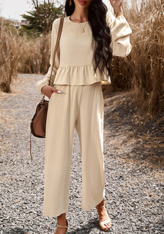 Women's Fall Winter Chic Casual Two Piece Set Solid Color Long Sleeve Top Loose Trousers