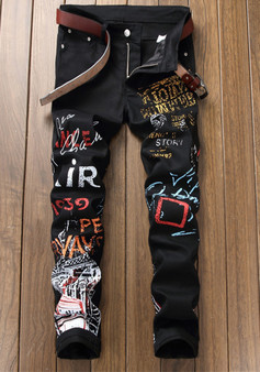 Men's Stretch Casual Printed Straight Denim Pants