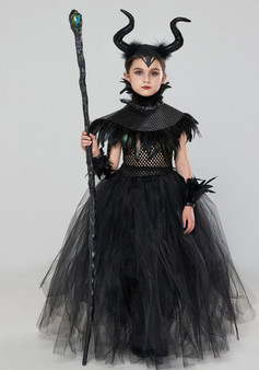 Halloween Girls Sequin Feather Collar Witch Dress Cosplay Costume