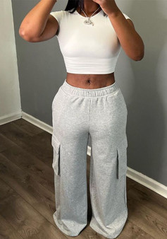 Women Trousers Fashionable High Waisted Wide Leg Pants Casual Sweatpants