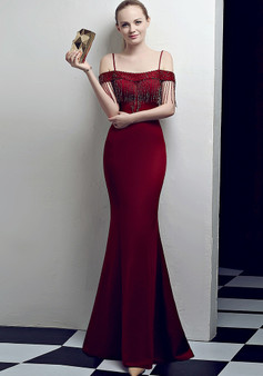 Bridal Toast Dress Fashion Fishtail Slim Fit Long Formal Party Elegant Red Evening Dress