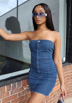 Summer Sexy Strapless Slim Denim Dress For Women