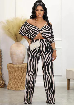 Women's Summer fashion v-neck printed top wide-leg pants two-piece suit -  The Little Connection