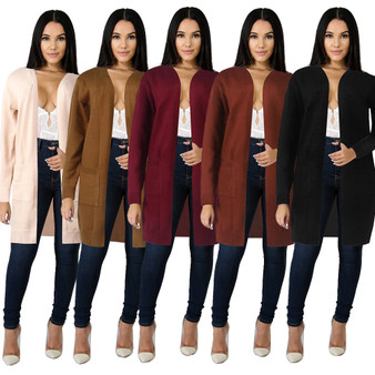 Women's Fashion Knitting Pocket Maxi Sweater Cardigan Sweater Jacket