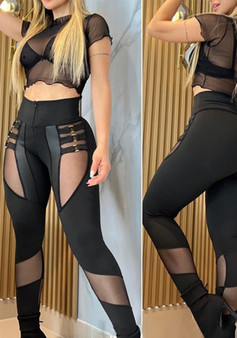 Women Patchwork See Through Pants