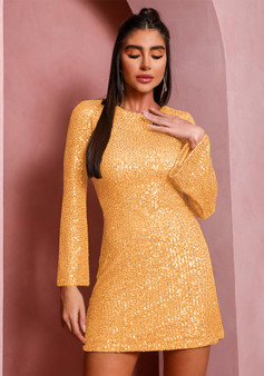 Autumn And Winter Women's Sequin Bell Bottom Sleeve Fashion Casual Dress