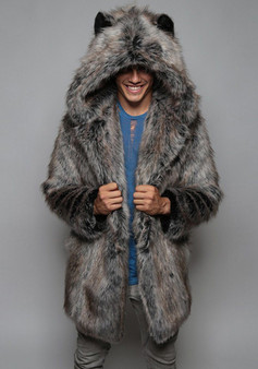 Men's Fall/Winter Faux furry Maxi hooded jacket