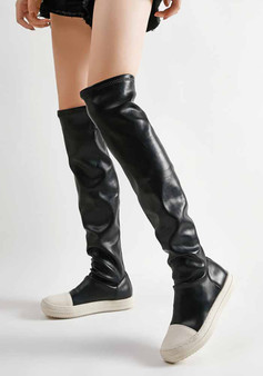 Over-the-knee boots women's autumn and winter Plus Size knee-high boots plus velvet warm elastic trend boots