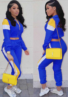 Women's Patchwork Sport Contrast Casual Tracksuit Two Piece Set