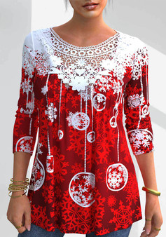 Women's Plus Size Long Sleeve Christmas Elements Print Loose Top T-Shirt