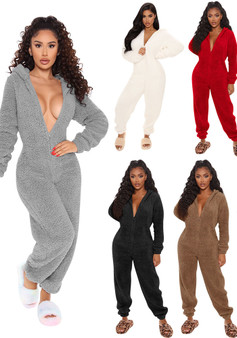 Women Long Sleeve Hooded Casual Jumpsuit