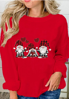 Red Check Heart Balloon Santa Print Sweatshirt Fall/Winter Long Sleeve Top