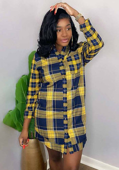 Women Casual Loose Check Shirt Dress