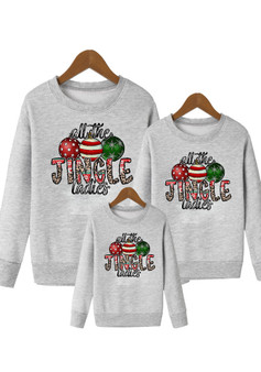 Jingle Ladies Fleece Round Neck Sweatshirt Parent-Child Leopard Print Christmas Tree Pullover Long Sleeve T-Shirt