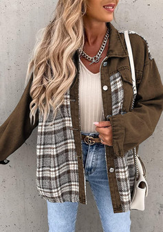 Autumn And Winter Denim Jacket Long Sleeve Plaid Buttoned Shirt Top