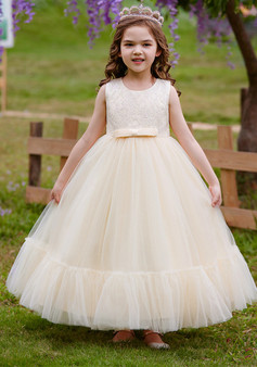 Girls Long Dress Puffy Princess Dress Flower Girl Mesh Birthday Wedding Dress