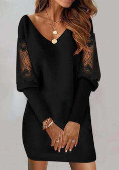 Women v-neck long sleeve printed lace patchwork dress