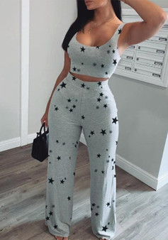 Casual Printed Sports Casual Vest Trousers Two Piece Set