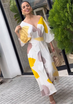 Women Style Print Elegant V-Neck Maxi Dress