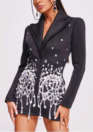 Women rhinestone beaded suit dress