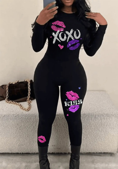 Women long sleeve printed jumpsuits