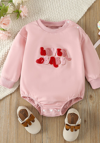 Valentine's Day Children's Clothing Spring Baby Girl Letter Embroidered Long Sleeve Onesie Bodysuit