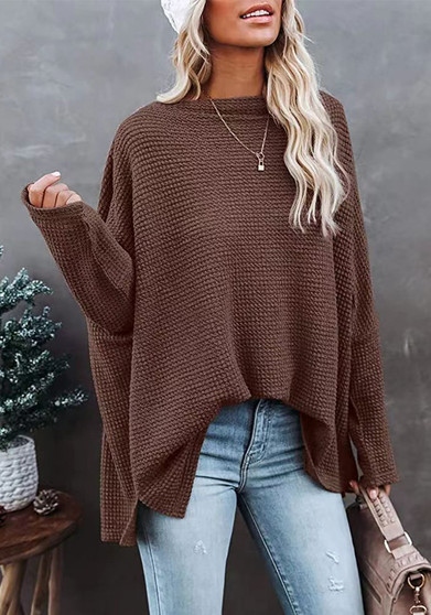 Women knitting waffle Slash Shoulder Top