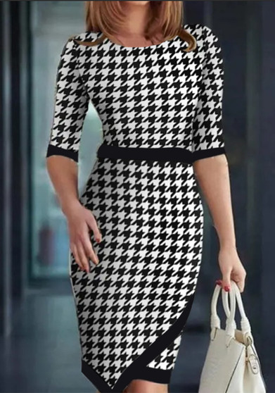 Plus Size Women Round Neck Print Dress