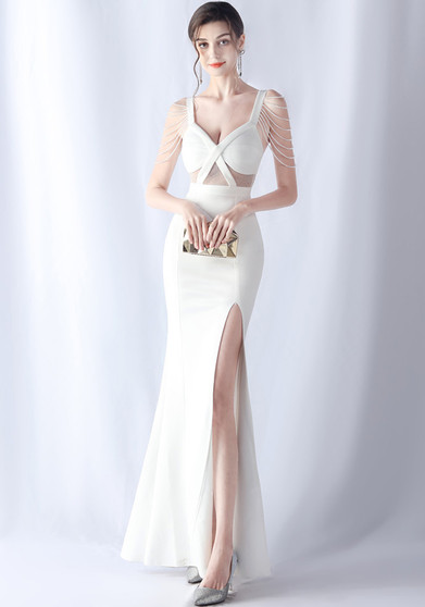 Beading See-Through Wedding Party Formal Dinner Evening Dress