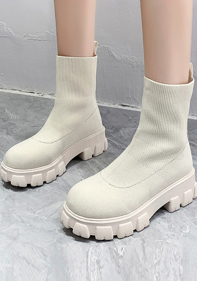 Thick Sole Flyknit Short Boots Women Plus Size Women's Boots Couple High Casual Socks Shoes