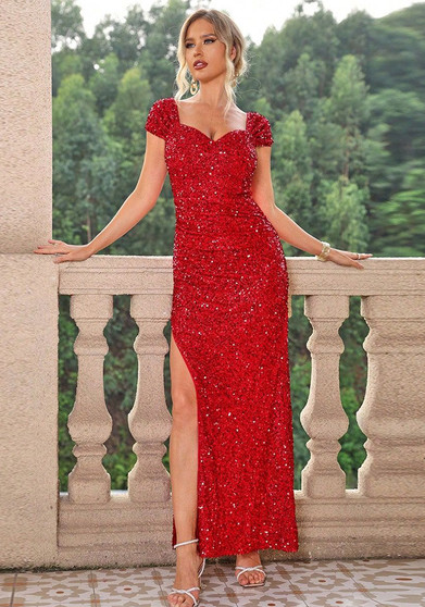 Women sequin side slit sexy dress