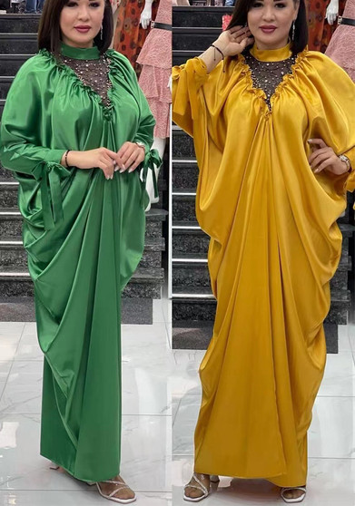 Casual Solid Color Muslim Abaya African Ladies Plus Size Dress