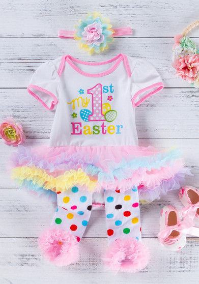 Baby Easter Dress 4-Piece Set Cartoon Letter Baby Girl Dress Set