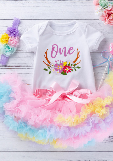 Summer Sweet And Cute Baby Girl Birthday Wear Short-Sleeved Romper Princess Skirt Two Piece Set