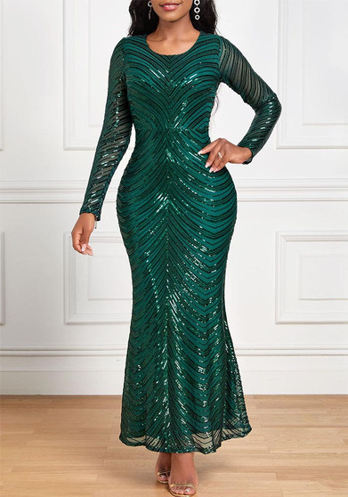 Women Sequin Elegant Formal Party Long Sleeve Evening Dress