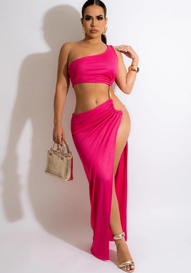 Women Sexy Pillar Chest Covered Slit Open Waist Back Dress