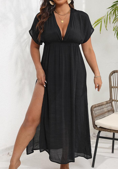 Plus Size Women Beach Slit V Neck Backless Maxi Dress