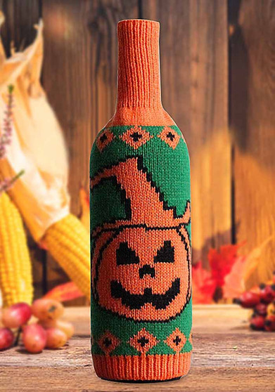 (2PCS)Halloween Skull Pumpkin knitting wine bottle props