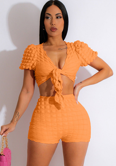 Women's Summer Casual Popcorn Two-Piece Shorts Set