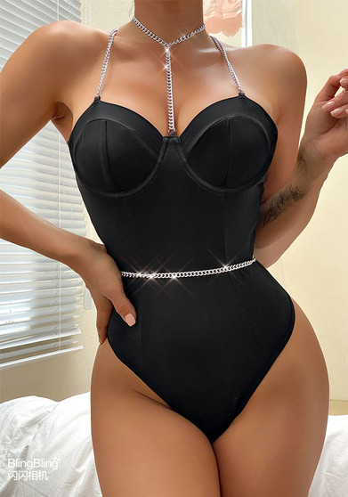 Erotic Lingerie Sexy Women's Chain Strap One-Piece Bodysuit