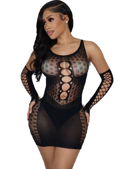 Women Hollow Sexy Mesh Backless Dress Sexy Lingerie