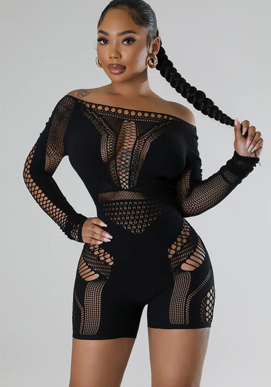 Women Hollow See-Through Mesh Stretch Jumpsuit Sexy Lingerie