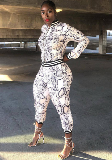 Women'S Snakeskin Print Casual Sport Two-Piece Pants Set