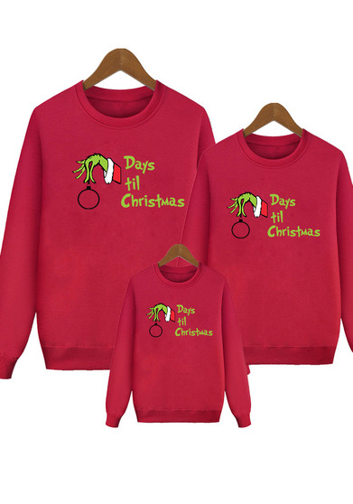 Days Til Christmas Fleece Sweatshirt Parent-Child Christmas Day Family Round Neck Long Sleeve T-Shirt